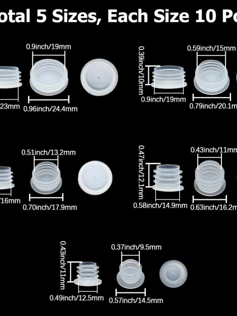 GORGECRAFT 50PCS 5 Sizes Plastic Salt And Pepper Shaker Stopper 3/8 to 3/4 Inch